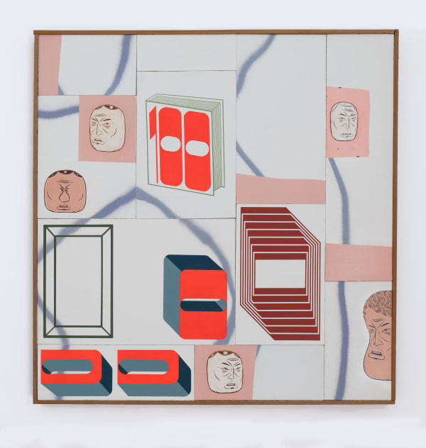 Barry McGee 100 4 Faces, 2024 Acrylic, gouache, and aerosol on panel 44 x 42 1/2 inches 111.8 x 108 cm