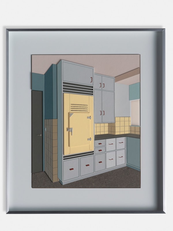 Lucy Williams Kitchen (66 Frognal), 2013 Paper, card, cork, recycled paper, Plexiglas, silver colored card and acrylic paint on board 17 1/2 x 14 1/8 inches 44.5 x 35.9 cm Framed: 24 x 20 3/4 x 3 inches 61 x 53 x 7.6 cm