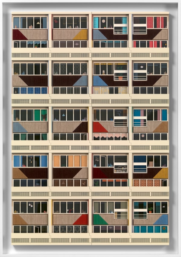 Lucy Williams Radiant City #4, 2025 Paper, Perspex, engineered wood, cotton embroidery thread, cotton crochet thread and acrylic paint on birch ply panel 43 3/4 x 29 7/8 inches 111 x 76 cm Framed: 48 x 34 1/4 inches 122 x 87 cm