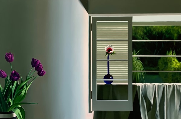 Bruce Cohen, Interior with Purple Tulips and Anemone, 2023