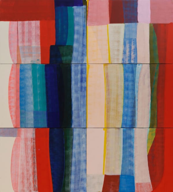 Anna Kunz Light Moves Through, 2022 Acrylic on canvas in six parts Overall: 96 x 87 inches 243.8 x 221 cm Each panel: 32 x 43 1/2 inches 81.3 x 110.5 cm