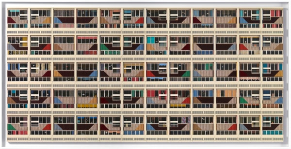 Lucy Williams Radiant City #1, 2025 Paper, Perspex, engineered wood, cotton embroidery thread, cotton crochet thread and acrylic paint on birch ply panel 43 3/4 x 89 3/8 inches 111 x 227.1 cm Framed: 48 1/4 x 94 inches 122.6 x 238.8 cm