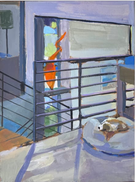 Linda Pouliot Cooper in the Studio, 2025 Acrylic gouache on cartón board 9 x 12 inches 22.9 x 30.5 cm Framed: 9 3/4 x 12 3/4 inches 24.8 x 32.4 cm