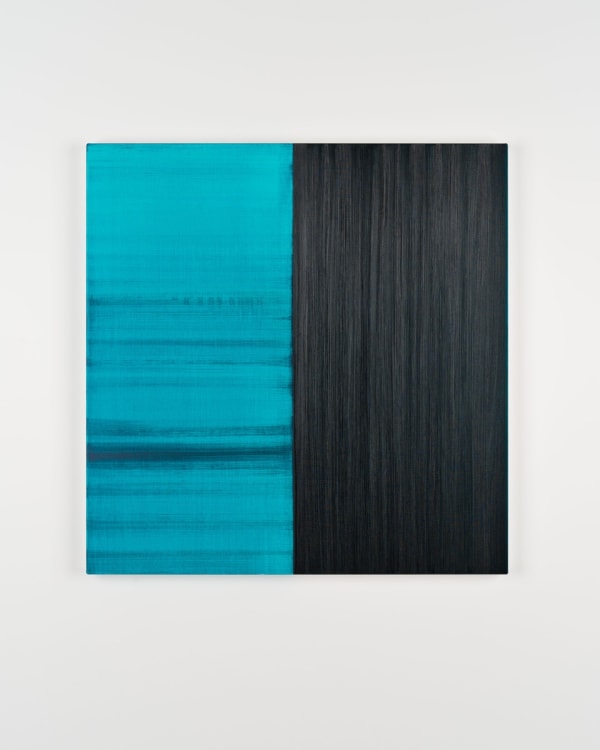 Callum Innes Untitled Lamp Black / Caribbean Turquoise, 2024 Oil on linen 40 3/16 x 39 3/8 inches 102 x 100 cm