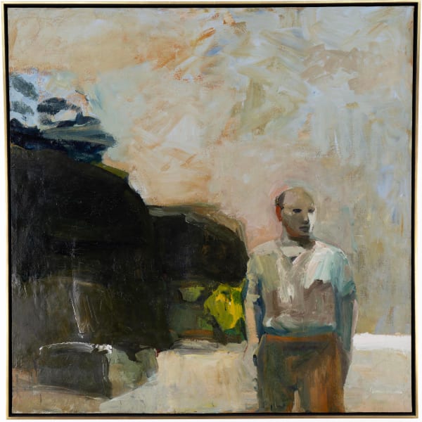 Elmer Bischoff Man at Seashore, 1958 Oil on canvas 58 1/2 x 56 3/4 inches 148.6 x 144.1 cm Framed: 60 3/8 x 58 7/8 inches 153.4 x 149.5 cm