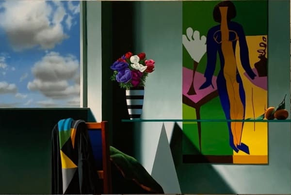 Bruce Cohen Interior with Anemones and Matisse’s “Zulma” , 2024 Oil on canvas 36 x 54 inches Framed: 37 1/4 x 55 1/4 inches