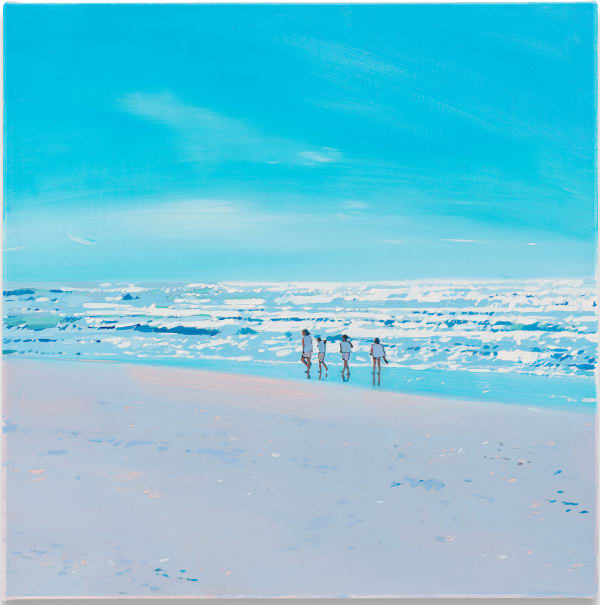 Isca Greenfield-Sanders Four Figures Beach, 2024 Mixed media oil on canvas 17 x 17 inches 43.2 x 43.2 cm