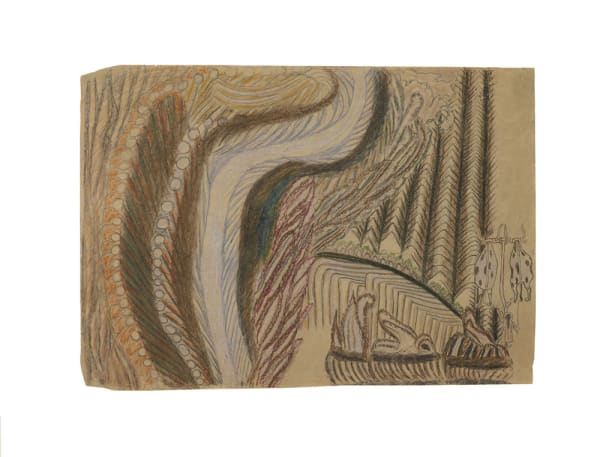 Martín Ramírez, Untitled (Landscape with Oxen and Woman)