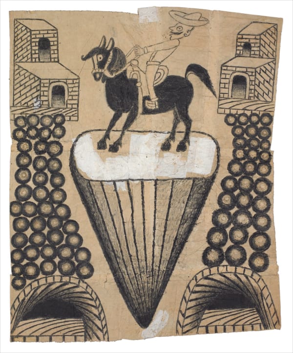 Martín Ramírez, Abstracted Landscape with Horse and Rider