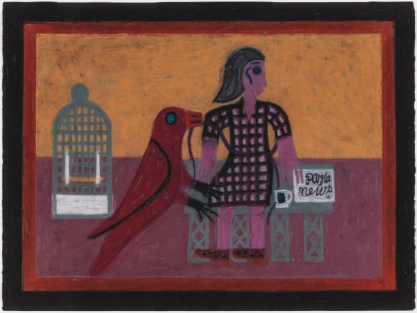 Eddie Arning, Untitled (Woman with Bird), 1968-70