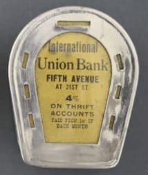 BANKS, HORSESHOE POCKET ADVERTISING BANK, circa 1930