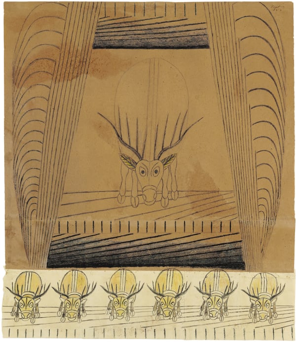 Martín Ramírez, Untitled (Seven Stags), 1953