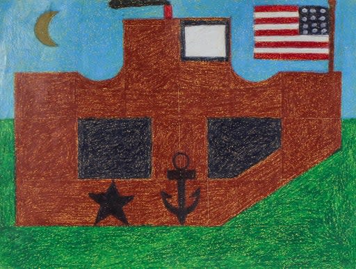 Eddie Arning, Ship with Flag on Green Sea, c. 1965