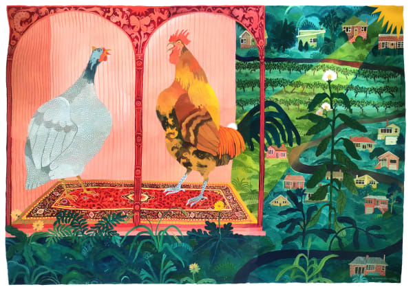 Nicola Gower Wallis True Love in the Vineyard, 2023 gouache on paper, framed 90 x 119 cm