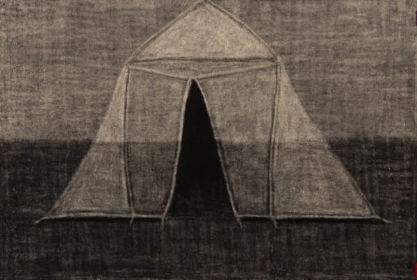Richard Wastell and Ben Walter Sama Hut, Second Tent 2013 charcoal on paper 38 x 57cm (paper size)