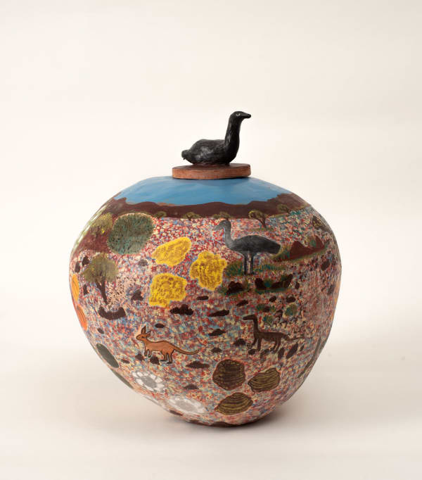 Claire Pareroultja Still looking for marna malpa, still eating it too, 2024 terracotta and underglazes 33 x 28 cm
