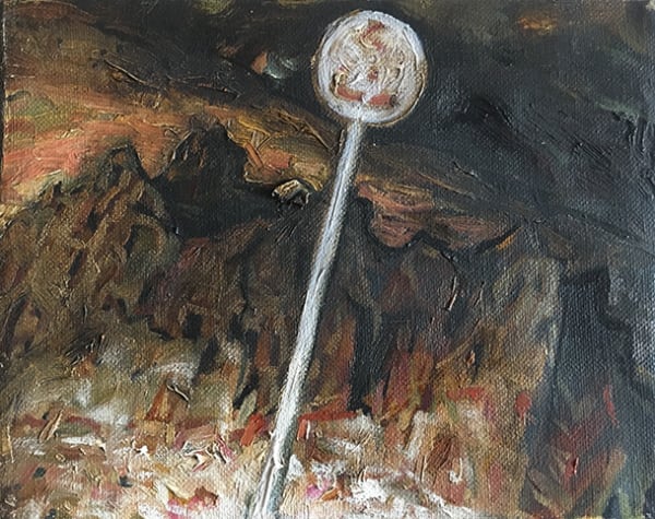 Raymond Arnold Memory; Philosopher Ridge - Mt Lyell, 1991 oil on canvas, framed 23 x 28 cm