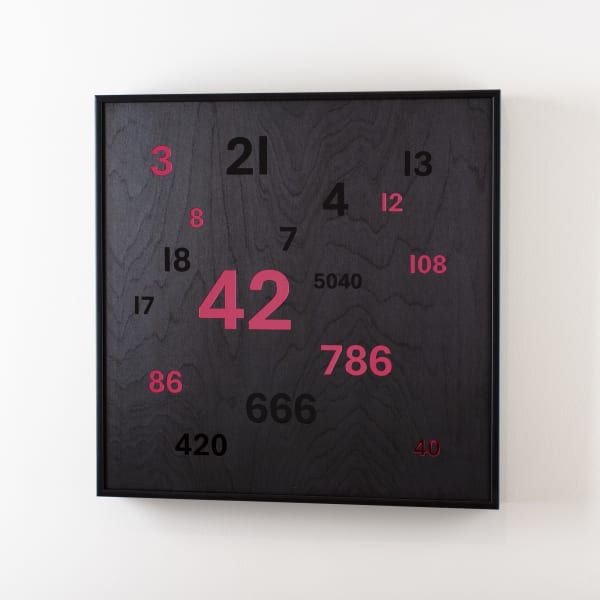 Brigita Ozolins Strength in Numbers, 2025 spirit stain, hardwax oil & perspex on birch ply, framed 60 x 60 cm