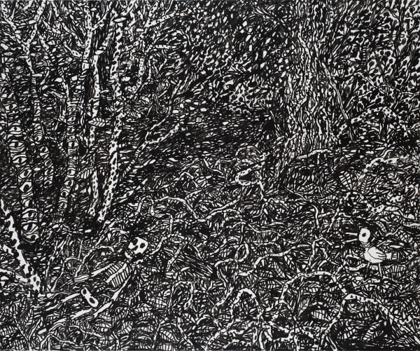 Tom O'Hern and Ben Walter Unrumple, 2021 ink and acrylic on canvas 112 x 120 cm (stretcher size)