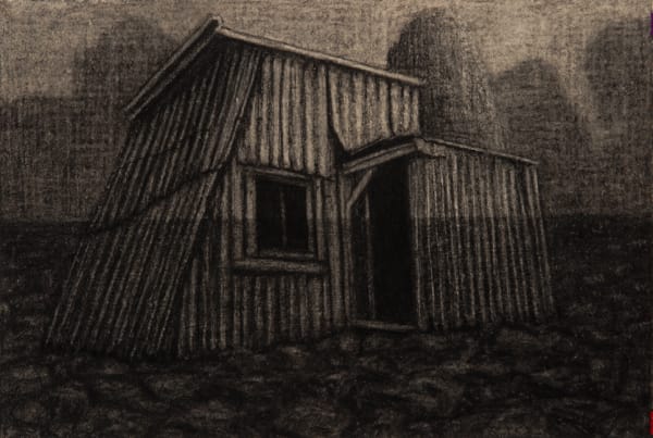 Richard Wastell and Ben Walter Sama Hut, Scout Hut, Mt Wellington 2013 charcoal on paper 38 x 57cm (paper size)