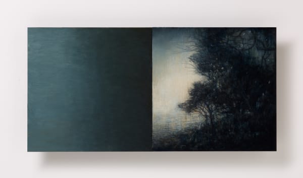 Michaye Boulter and Heather Rose Everything is less certain V, 2021 oil on board diptych: 20 x 40 cm (overall size)