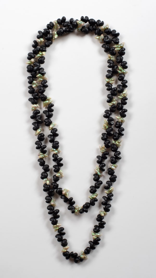 Aunty Jeanette James palawa necklace, 2023 black crow and green maireener shells 184 cm (approx overall length) average shell size 1.2 cm