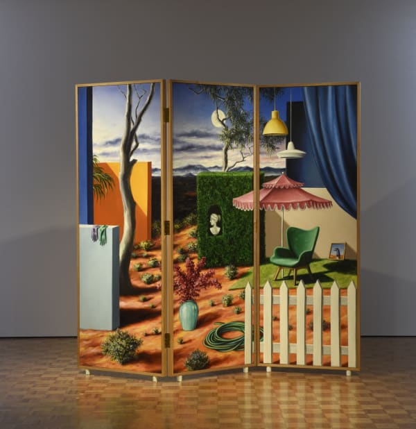 Amber Koroluk-Stephenson Somewhere in the Middle, 2018 triptych: oil on linen, Tasmanian Oak frames variable
