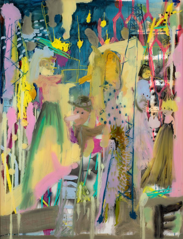 Mish Meijers Episode 11 - Under the line - night opera, 2020 oil on reverse acrylic (Hinterglasmalerei) mixed media on paper, framed 130 x 100 x 4 cm