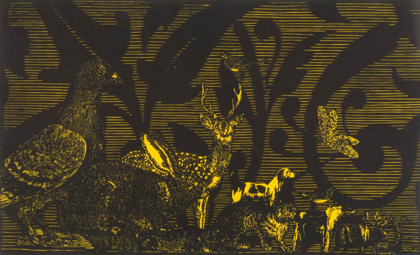 Helen Wright The march of the ferrells, 2009 woodcut on paper 49h x 84w cm (sheet size) edition of 6 plus 2 artist's proofs