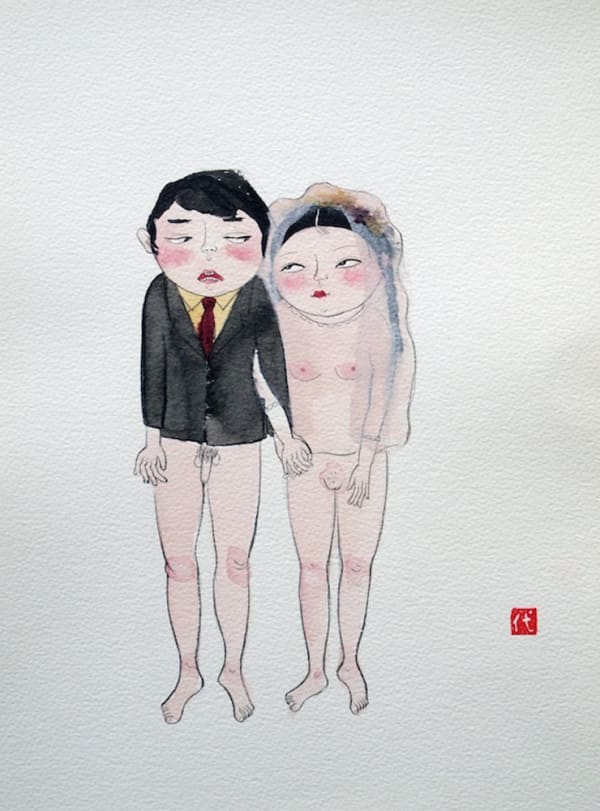 Dai Li The Wedding Photo, 2013 watercolour & ink on paper, framed 32 x 24 cm (paper size)