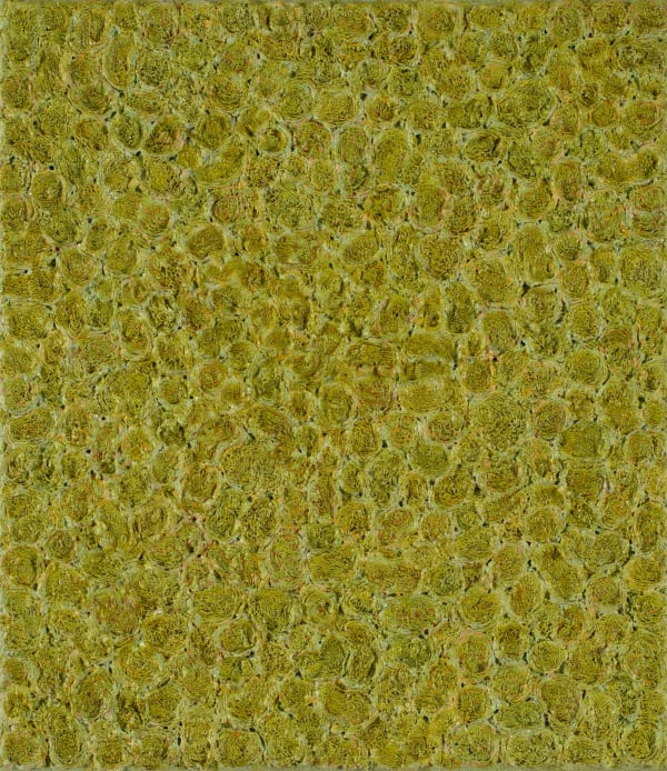Richard Wastell My happiness. Green-gold algae painting, 2024 oil and pumice on linen 40 x 36 cm (stretcher size)