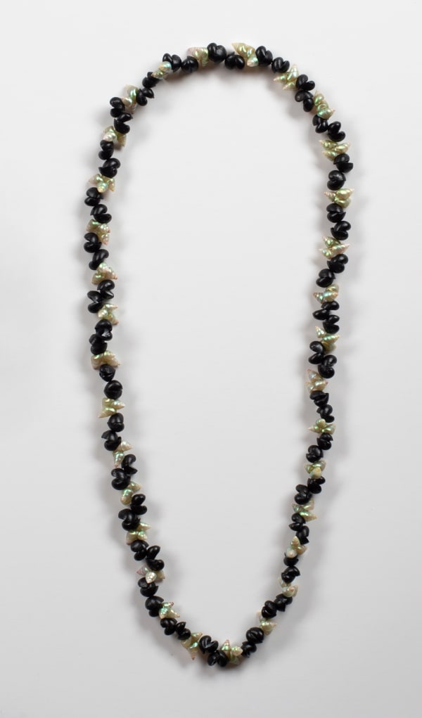 Aunty Jeanette James palawa necklace, 2023 black crow and green maireener shells 76 cm (approx overall length)