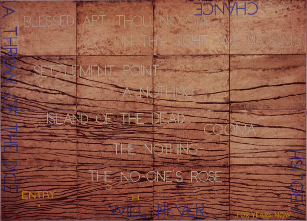 Imants Tillers Nature Speaks: DH, 2011 synthetic polymer paint, gouache on 16 canvasboards, nos. 90376 - 90391 90 x 112 cm (stretcher size)