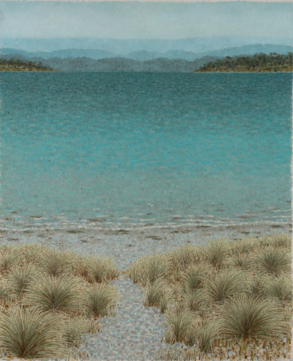 Richard Wastell Waiting for the flounder to come in, 2024 oil and pumice on linen 112 x 92 cm (stretcher size)