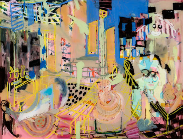 Mish Meijers Episode 7 – The E – 1027 saga, 2020 oil on reverse acrylic (Hinterglasmalerei) mixed media on paper, framed 100 x 130 x 4cm