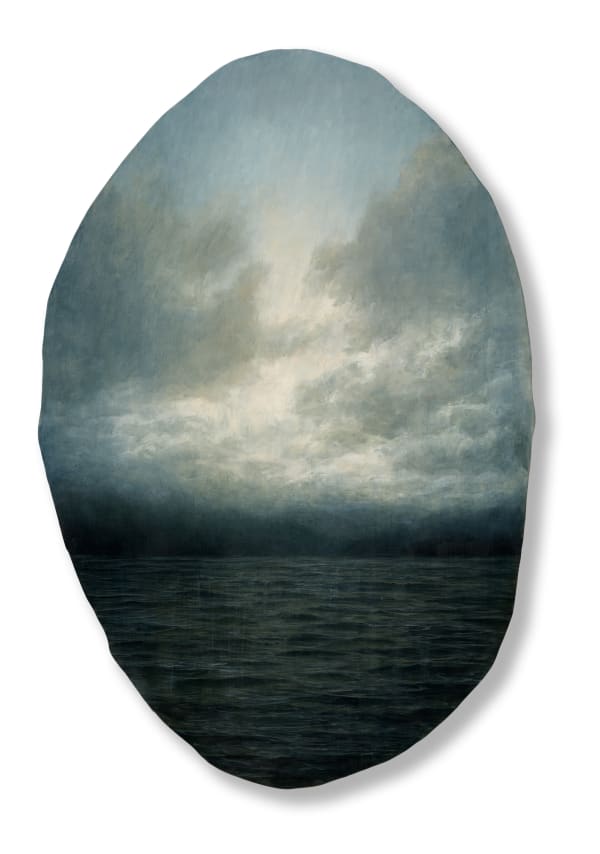 Michaye Boulter and Heather Rose Everything is less certain IX, 2021 oil on hand-beaten steel 56 x 37 cm (overall size)