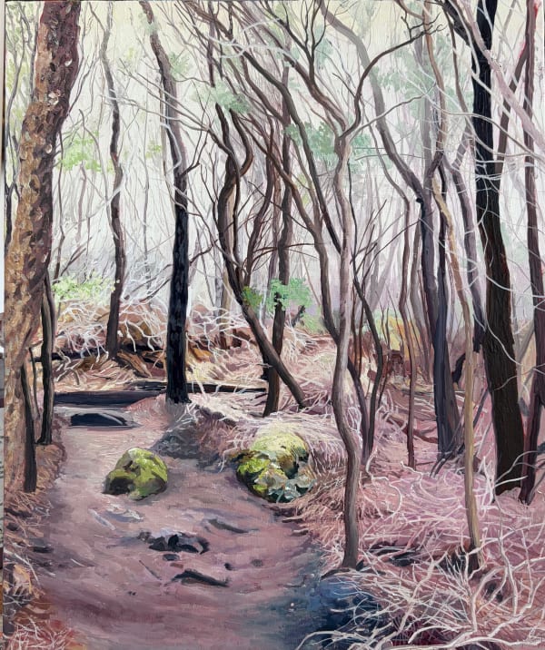 David Keeling Remembering Friendly Beaches, 2025 oil on board, framed 30 x 25 cm (framed size)