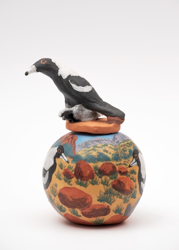 Judith Pungkarta Inkamala Urrpara (magpie), 2019 terracotta and underglazes 19 x 13 cm