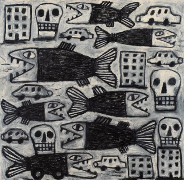 Tom O'Hern Hobart after the flood, 2025 oil stick on canvas 123 x 127 cm (stretcher size)