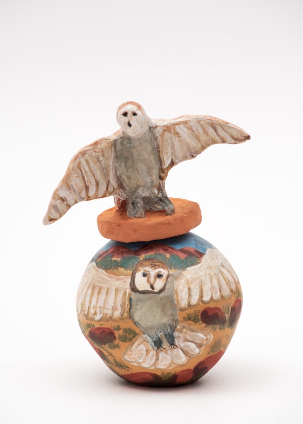 Judith Pungkarta Inkamala Kurrkurrka (boobook owl), 2019 terracotta and underglazes 14 x 17 cm
