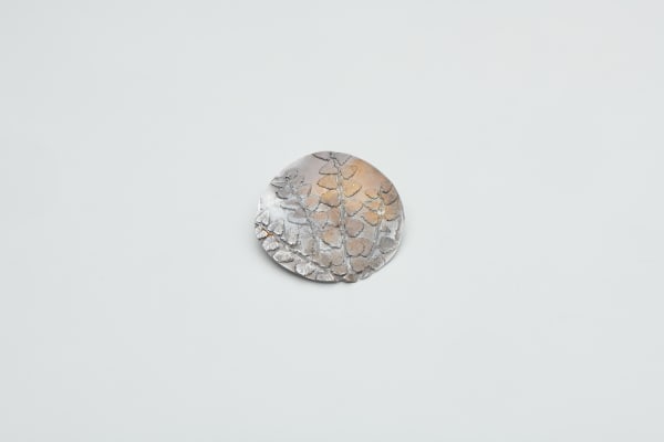 Marian Hosking Round Nothofagus brooch, 2021 heat coloured 925 silver