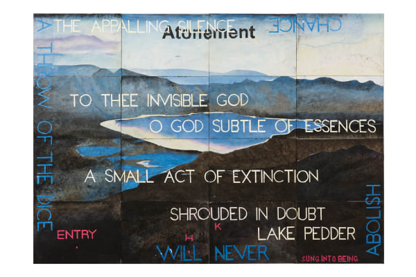 Imants Tillers Nature speaks: HK, 2021 synthetic polymer paint, gouache on 16 canvas boards, nos. 112766-112781 101.6 x 142.2 cm (overall installed size)