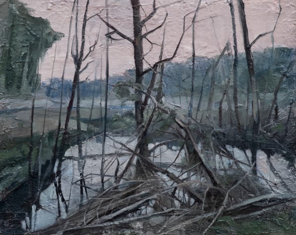 Nicholas Blowers Tailings pond study, 2022 oil on board, framed 27 x 32 cm (frame size)