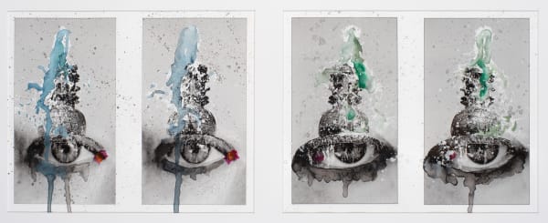 Sally Rees Gateway for the Witness frames 9-10 + 93-94, 2020 hand-painted inkjet print on watercolour paper, framed 36 x 68 cm (frame size)