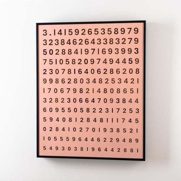 Brigita Ozolins Pale pink pi, 2025 spirit stain, hardwax oil & perspex on birch ply, framed 75 x 60 cm