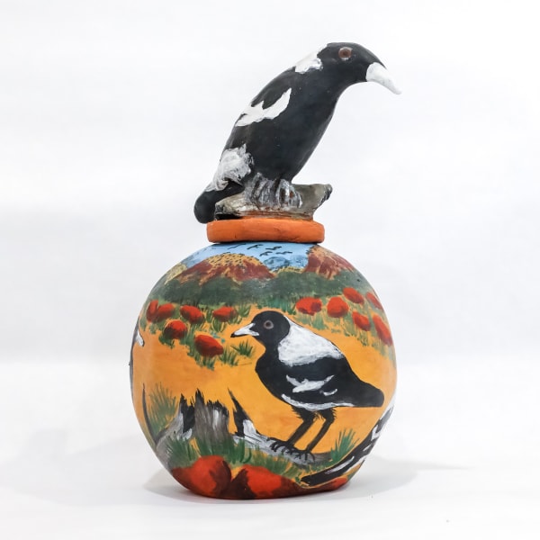 Judith Pungarta Inkamala Urrpara (magpie), 2021 terracotta and underglazes 22 x 13.5cm