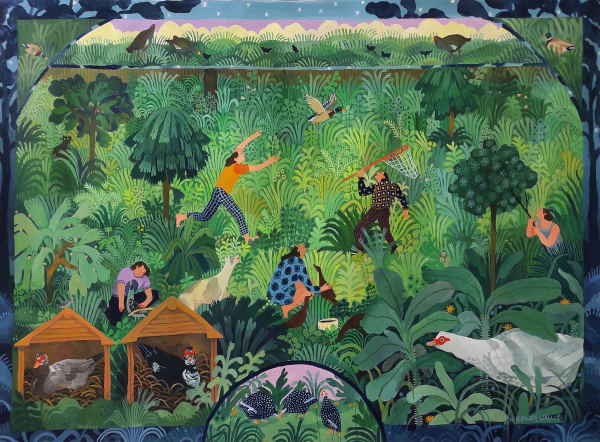 Nicola Gower Wallis Get Willy Outta Here!, 2021 gouache on paper, framed 57 x 75cm