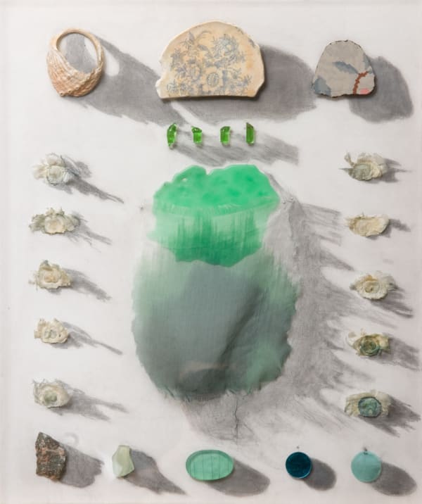 Irene Briant Stanza no. 4, kindred spirits, 2015 found objects and drawing on canvas behind perspex 61 x 50.5 x 4 cm