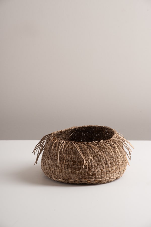 Tracy Purdon pakana traditional weave basket, 2024 river reed 10 x 20 x 22 cm (overall size)
