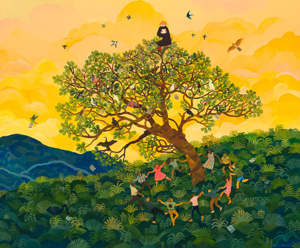 Nicola Gower Wallis Singing Lessons, 2025 gouache and casein on paper, framed 70 x 85 cm (paper size)